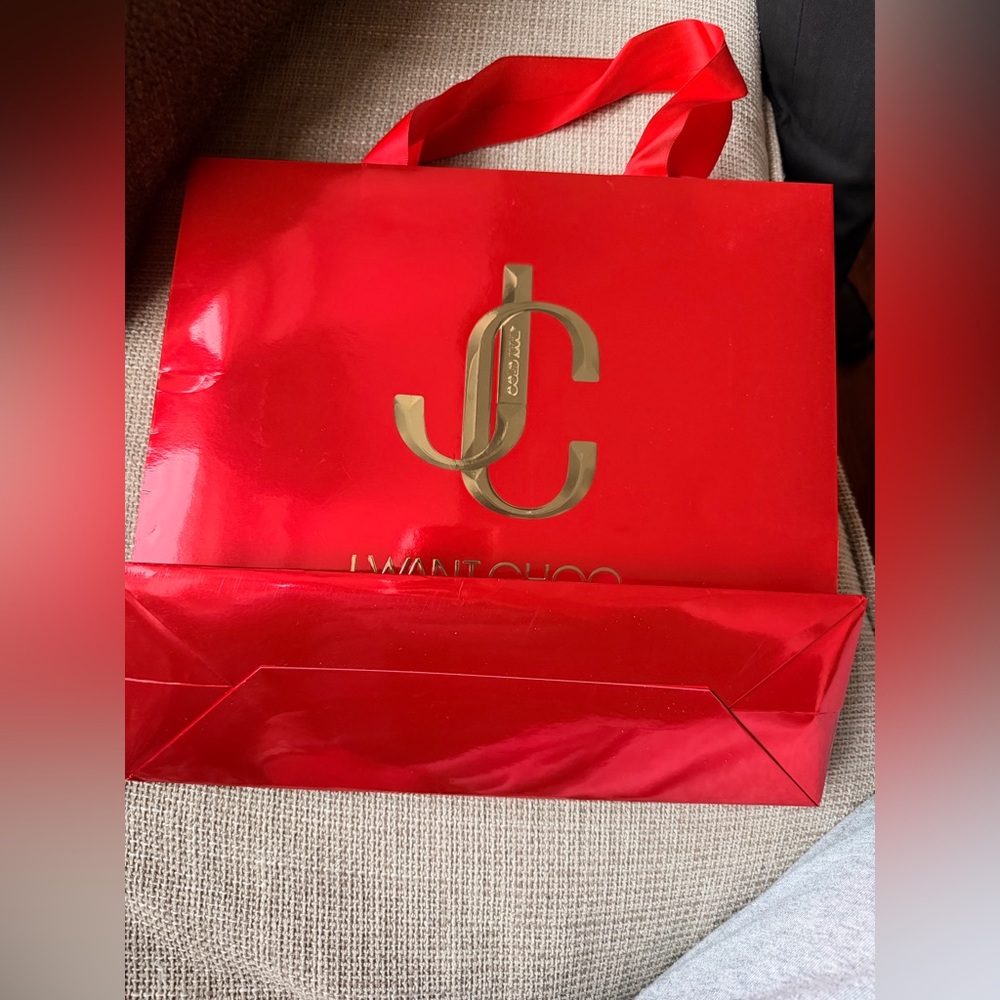 Jimmy Choo Glossy Red Shopping Tote with Gold Logo